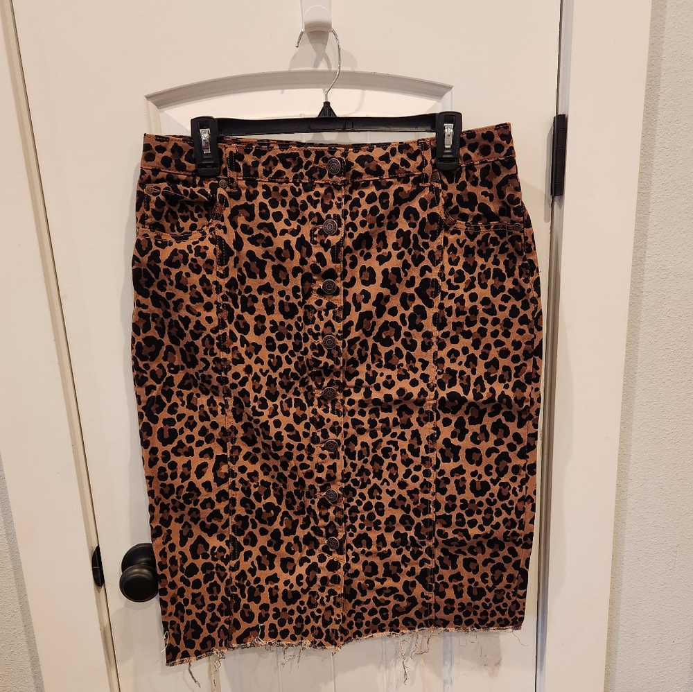 Cato Leopard Button Front Midi Skirt